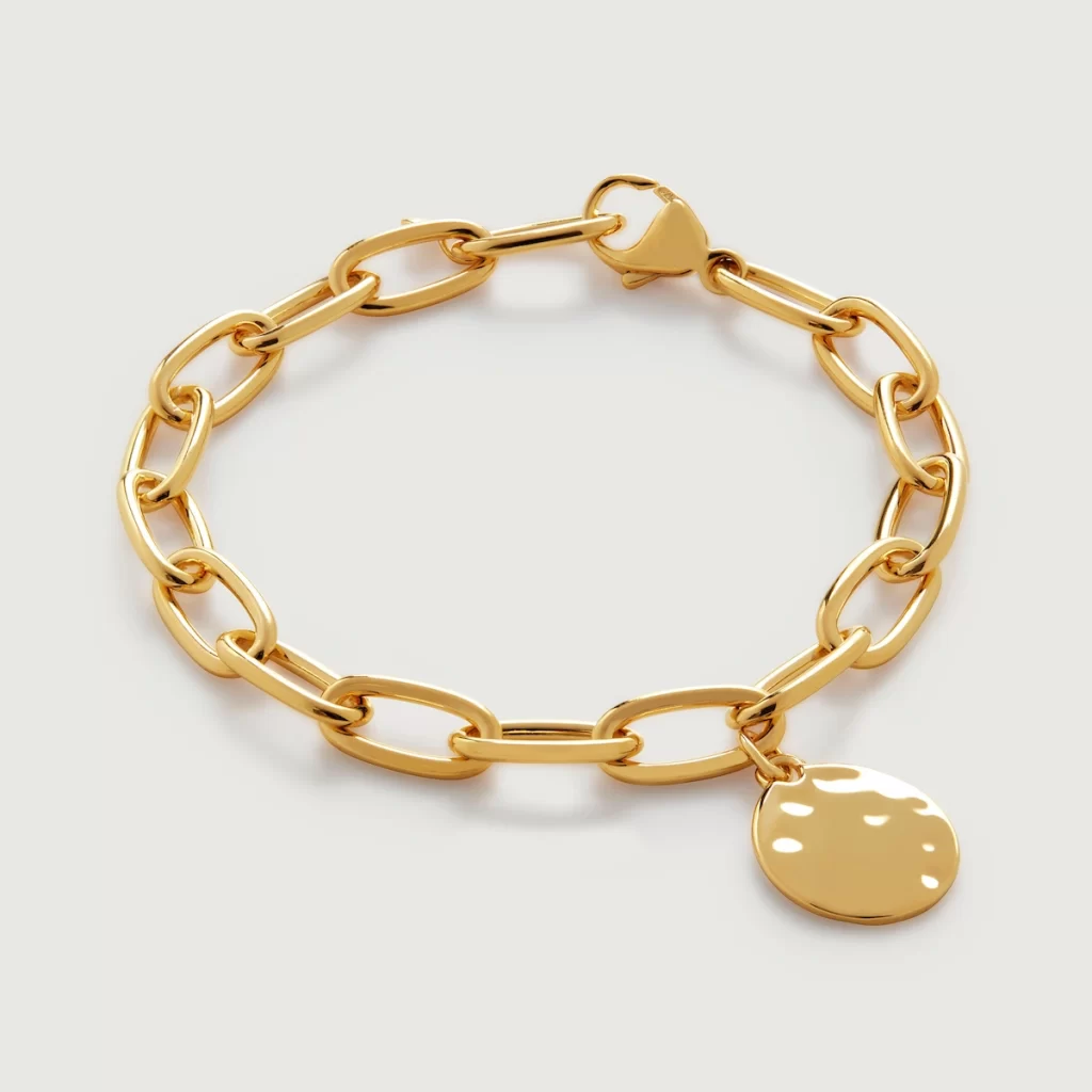 ID Oval Charm Adjustable Bracelet by Monica Vinader made in Indian jewelry factories.